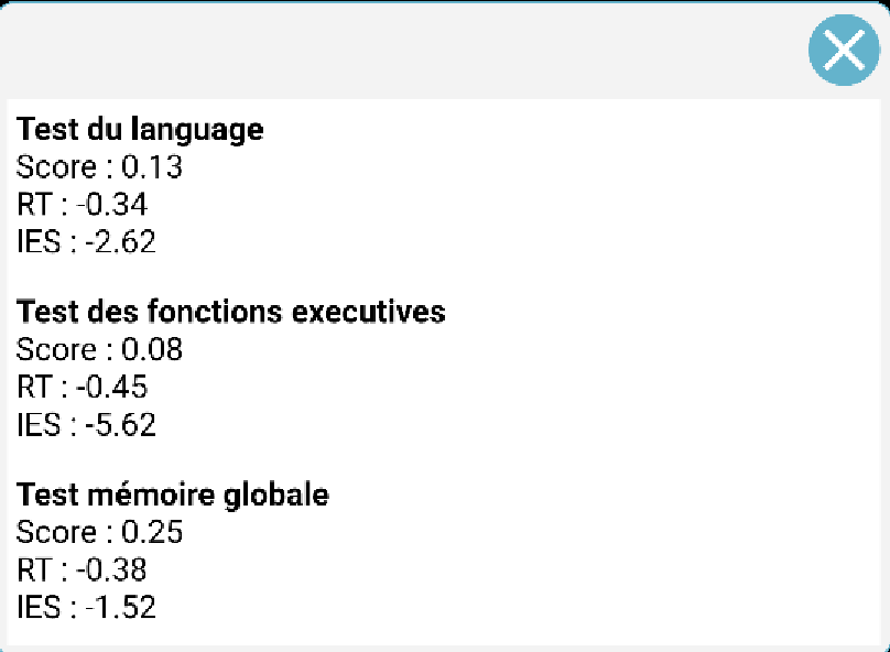 Ecran résultat étude 2 selfcog