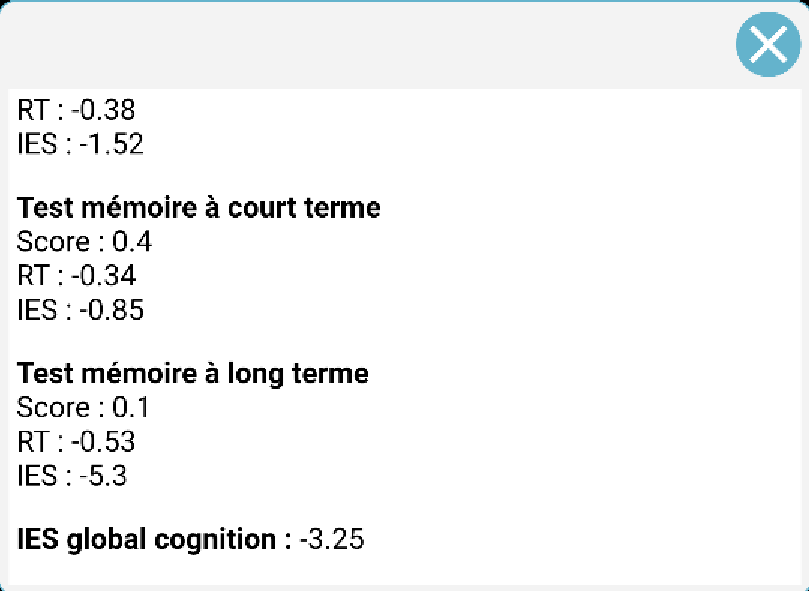 Ecran résultat étude 3 selfcog